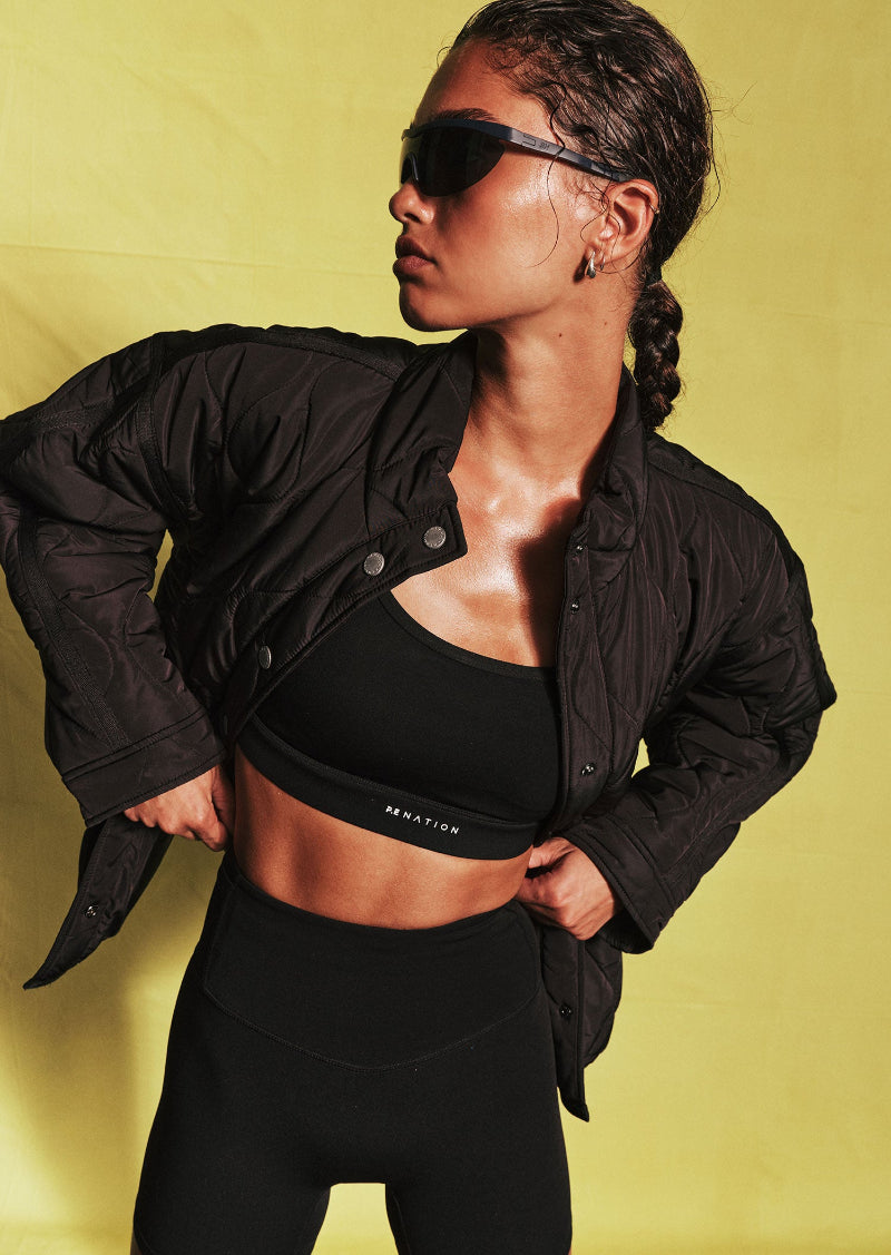 SURGE QUILT JACKET IN BLACK BY P.E NATION
