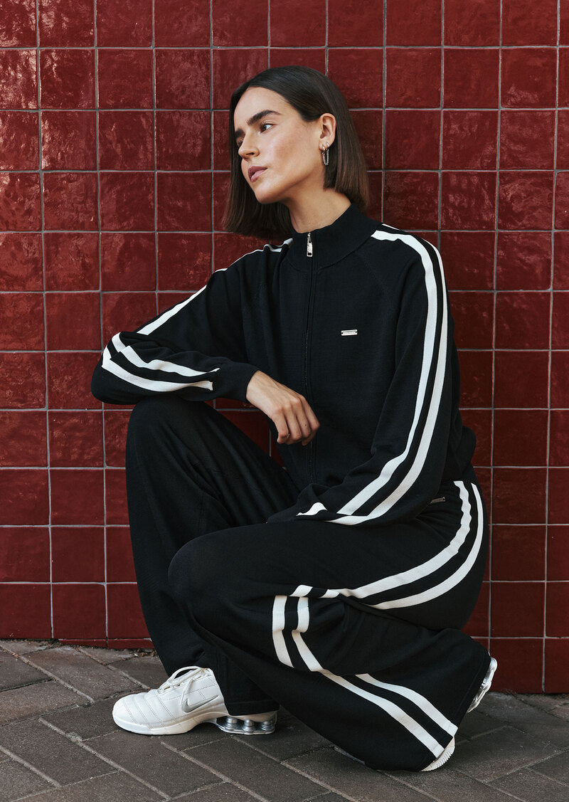 Retreat Knit Pant in Balck & Whisper White by P.E Nation