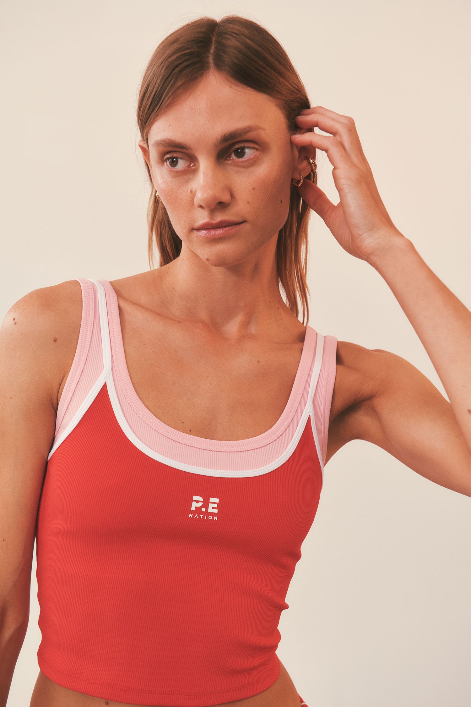 FORWARD TANK IN STRAWBERRY BY P.E NATION WOMENS RED ACTIVE TANK