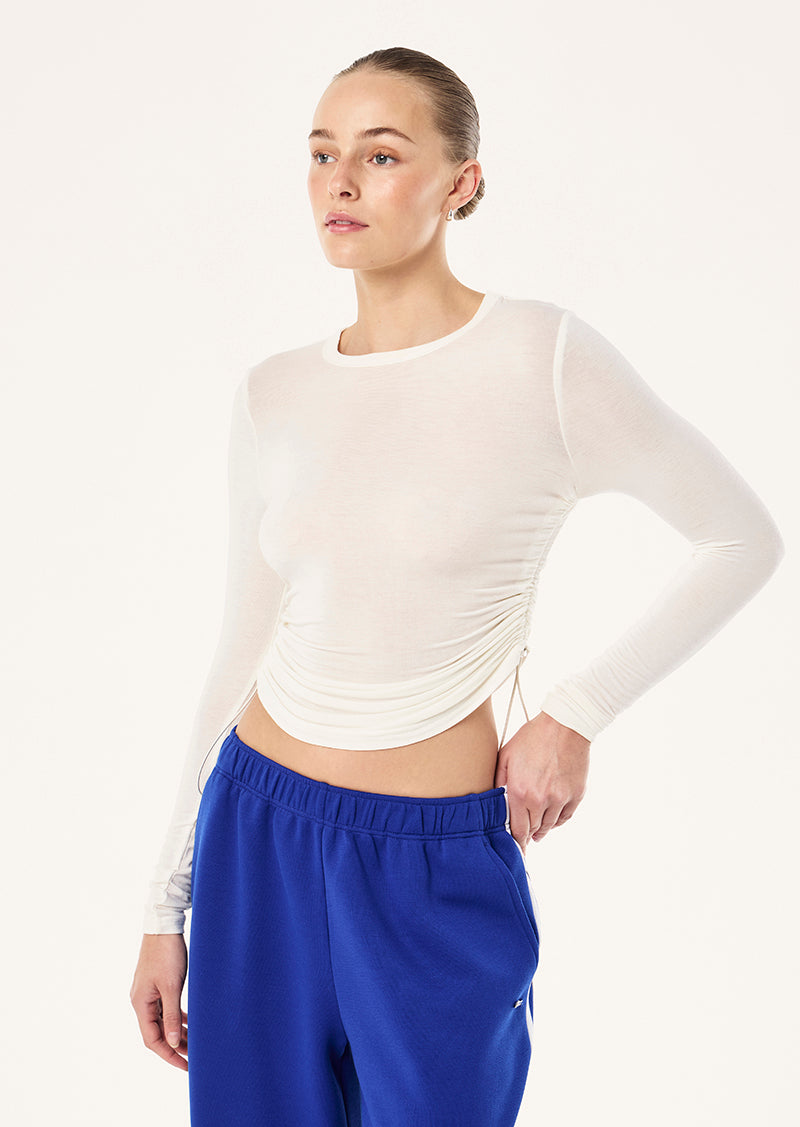 Reset Ruched Long Sleeve Tee in White by P.E Nation, Women's Athleisure Long Sleeve Tees