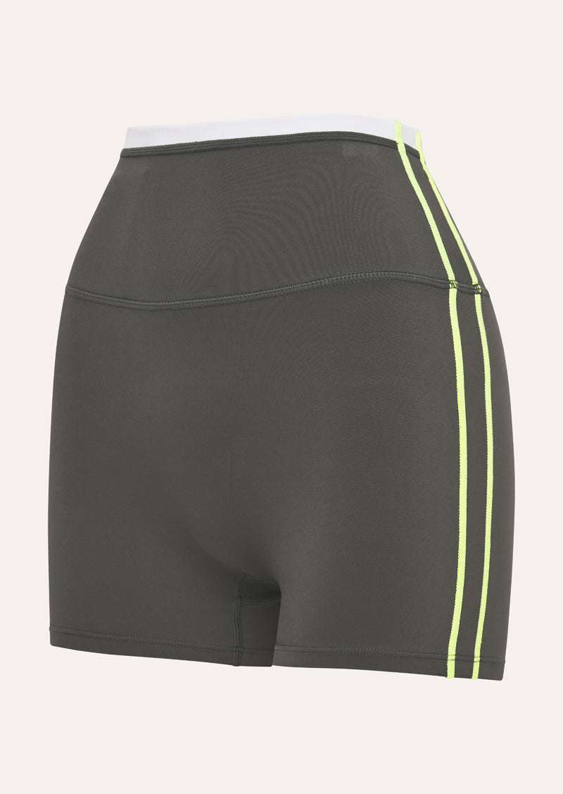 RADAR 3 INCH BIKE SHORT IN GUNMETAL BY P.E NATION WOMENS ATHLEISURE BIKE SHORT