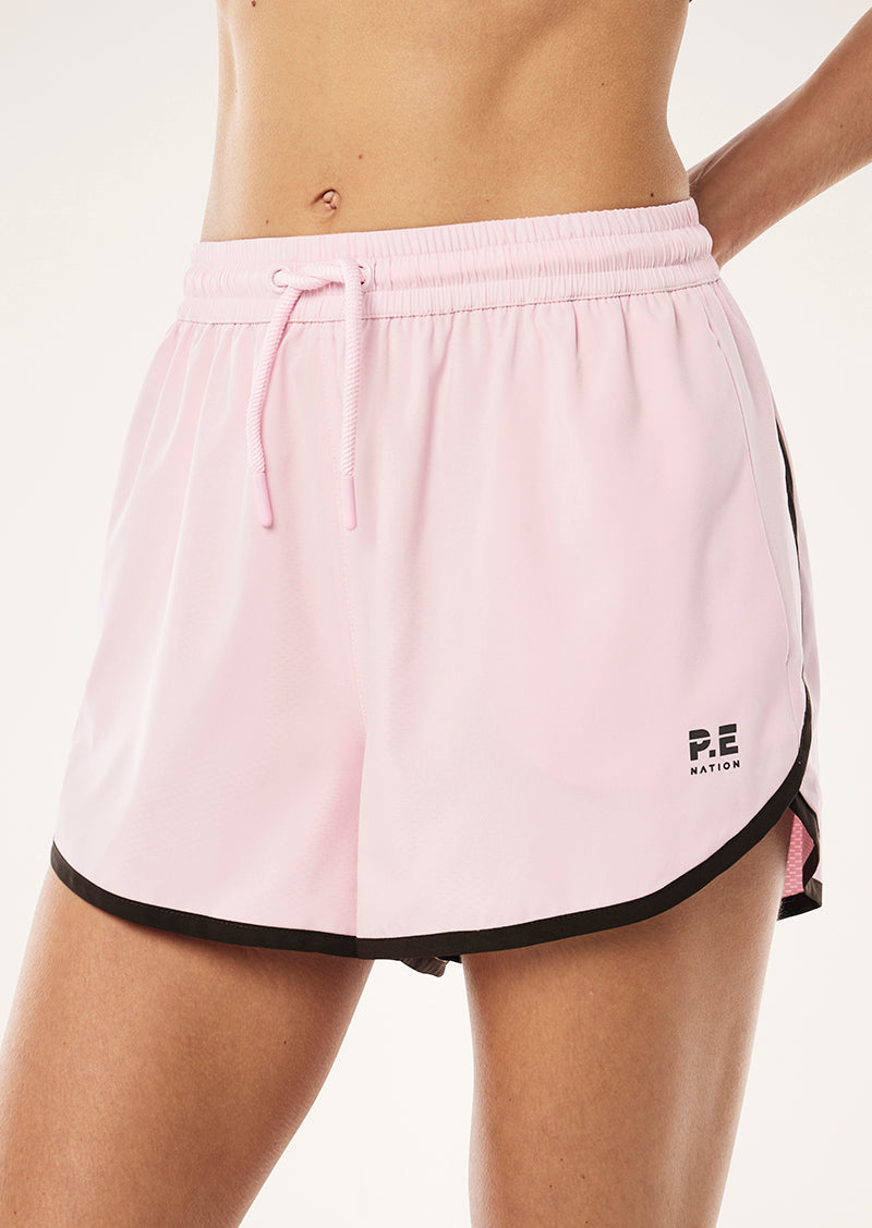 ACADEMY SHORT IN CHALK PINK BY P.E NATION, WOMENS ACTIVEWEAR EXCERSIZE SHORT PINK