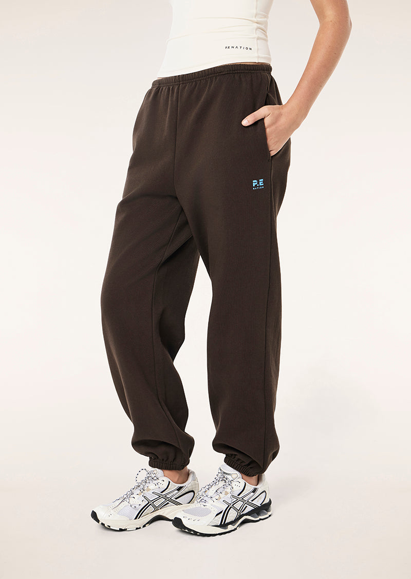 ADVENTURE CUFFED TRACKPANT IN COFFEE BY P.E NATION, WOMEN'S ATHLEISURE TRACKPANTS