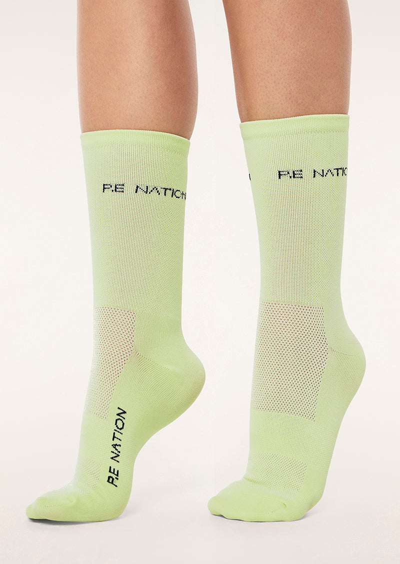 AERO RUNNING SOCK IN WASHED LIME BY P.E NATION, WOMEN'S ATHLEISURE RUNNING SOCKS