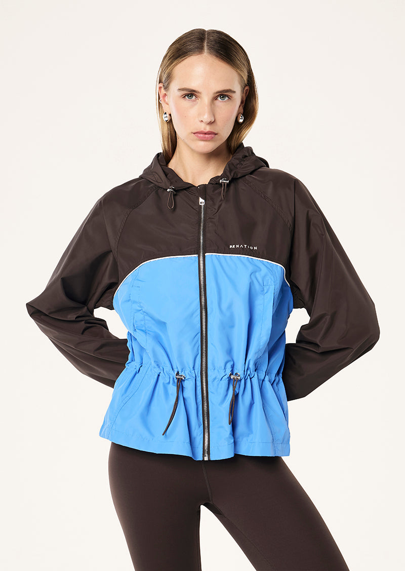 ALIGNMENT JACKET IN COFFEE & MARINA BLUE BY P.E NATION