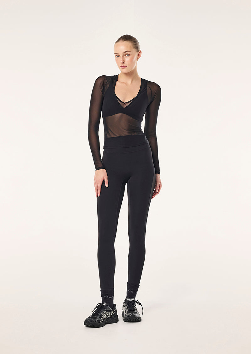 ALL OUT MESH LONG SLEEVE TOP IN BLACK BY P.E NATION, WOMEN'S PILATES TOPS