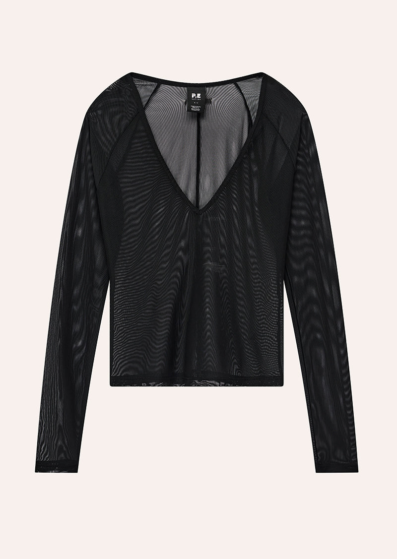 ALL OUT MESH LONG SLEEVE TOP IN BLACK BY P.E NATION, WOMEN'S PILATES TOPS