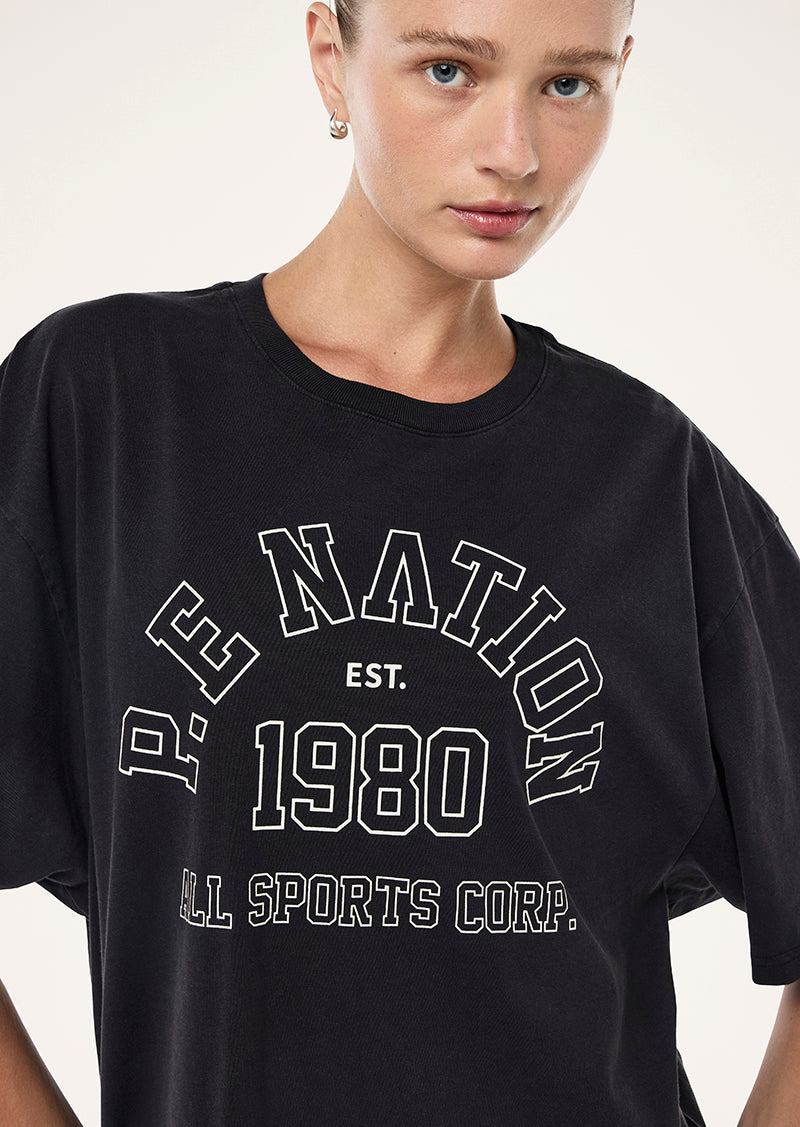 ALTITUDE TEE IN WASHED BLACK BY P.E NATION, WOMEN'S ATHLEISURE TEES