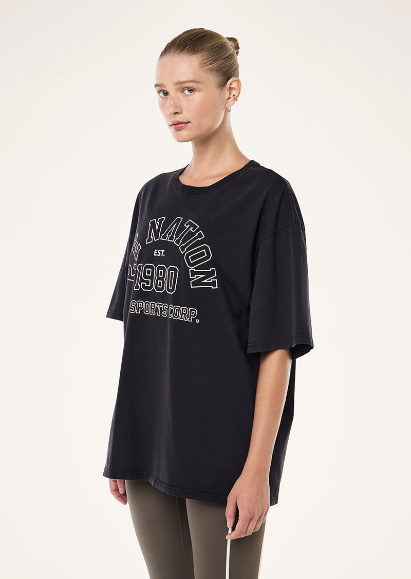 ALTITUDE TEE IN WASHED BLACK BY P.E NATION, WOMEN'S ATHLEISURE TEES