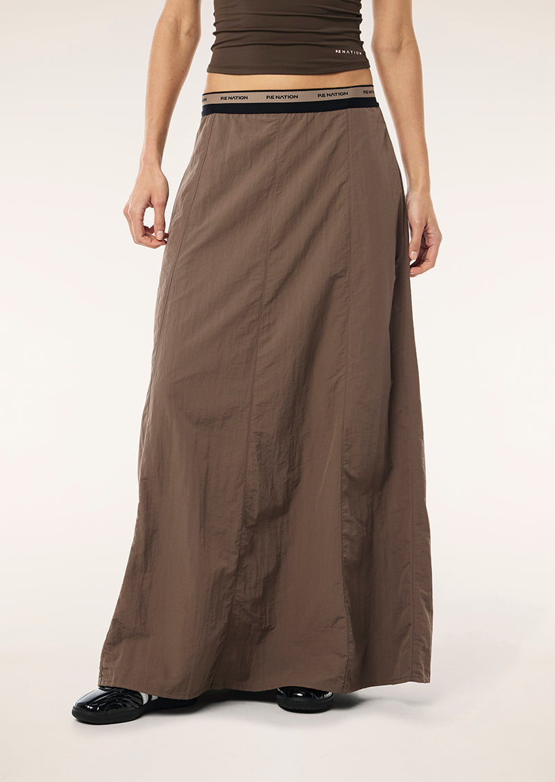 AVANT SKIRT IN WALNUT BY P.E NATION, WOMENS ATHLEISURE SKIRT BROWN