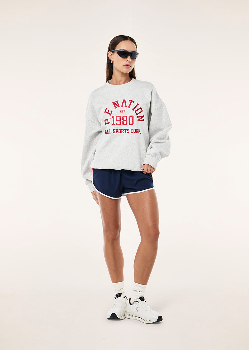 BACKSPIN SWEAT IN GREY MARLE BY P.E NATION, WOMEN'S ATHLEISURE SWEATS