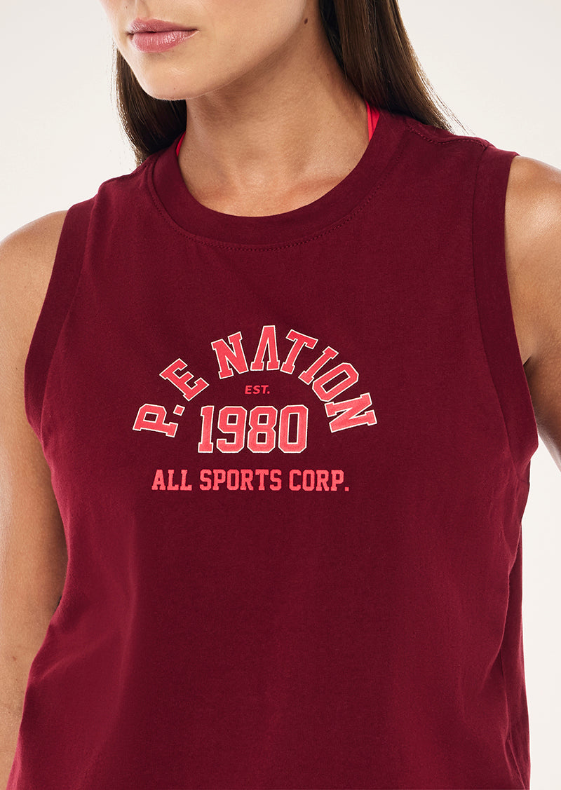 BACKSPIN TANK IN CABERNET BY P.E NATION, WOMEN'S ATHLEISURE TANKS
