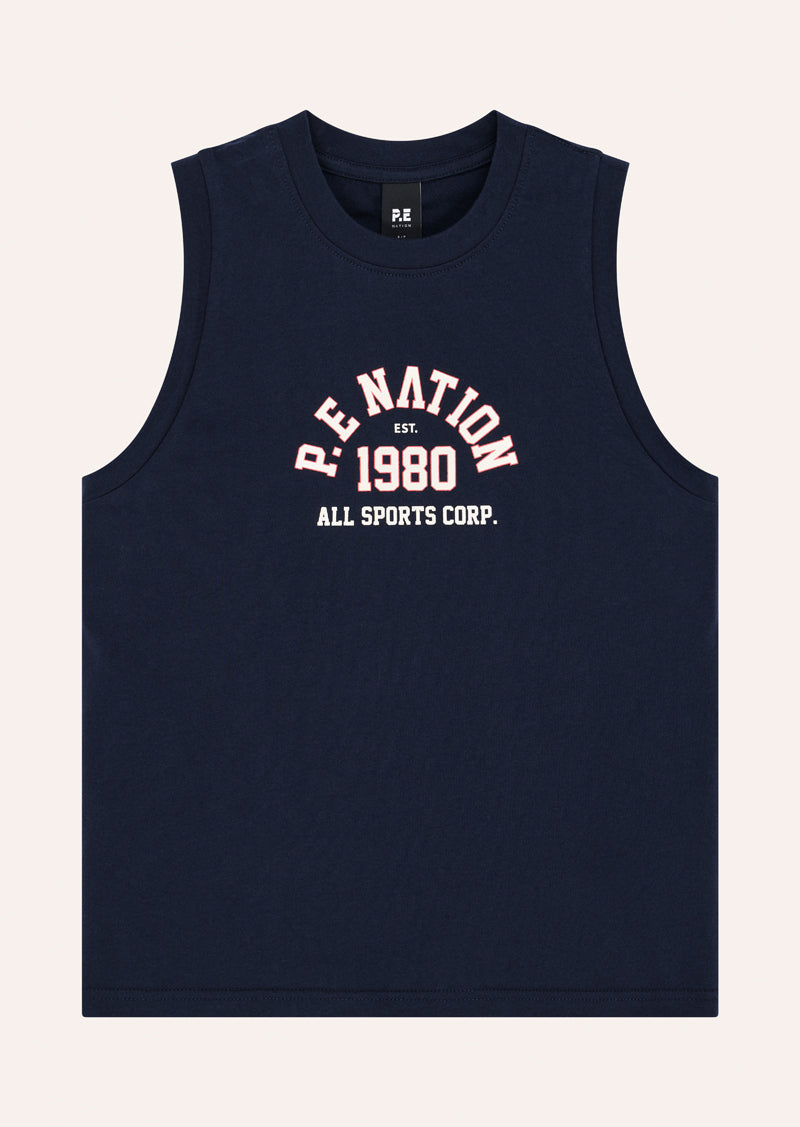 BACKSPIN TANK IN DARK NAVY BY P.E NATION, WOMEN'S ATHLEISURE TANKS