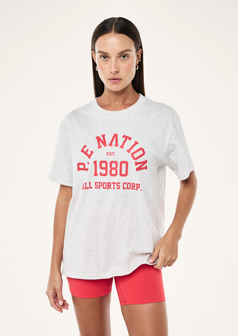 BACKSPIN TEE IN GREY MARLE & STRAWBERRY BY P.E NATION