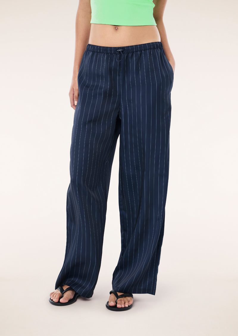 BALANCE SATIN PANT IN DARK NAVY PINSTRIPE