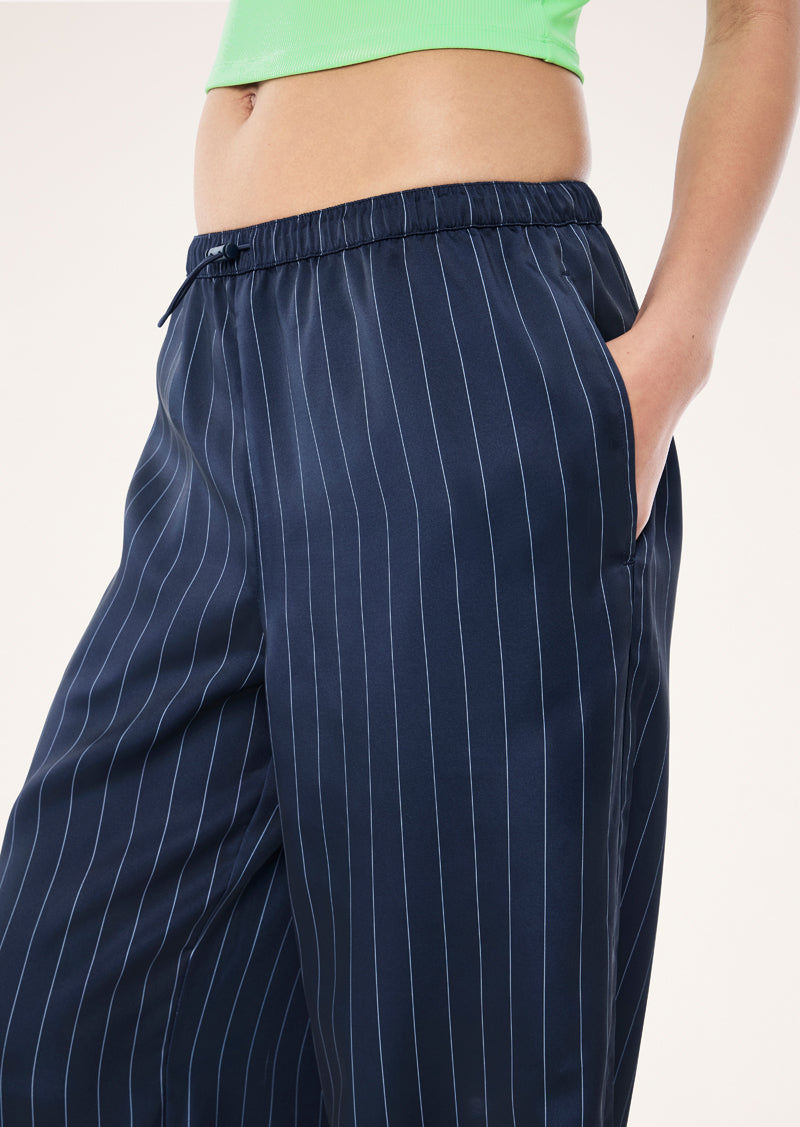 BALANCE SATIN PANT IN DARK NAVY PINSTRIPE