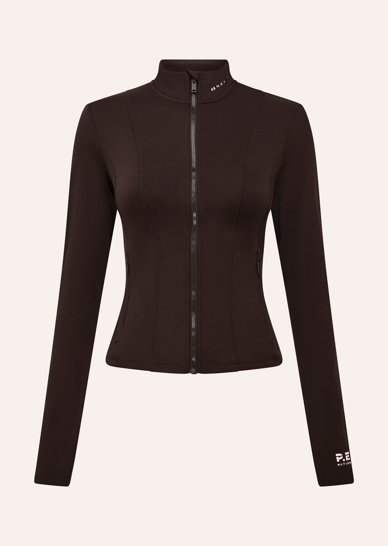 BREKATHROUGH JACKET IN ESPRESSO BY P.E NATION, WOMENS ACTIVE JACKET BROWN