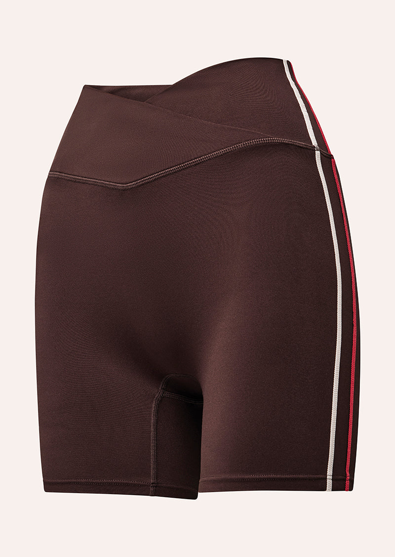 CLARITY 5" BIKE SHORT IN DARK PLUM & STRAWBERRY BY P.E NATION, WOMEN'S ATHLEISURE BIKE SHORTS