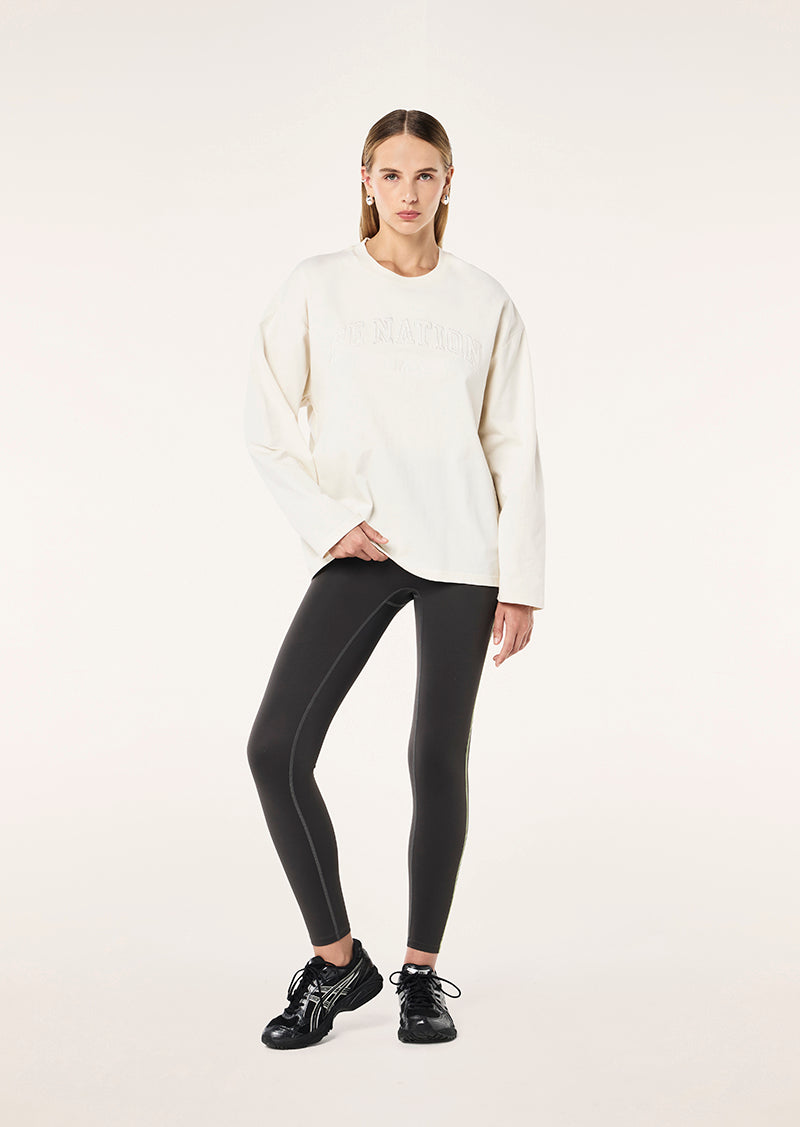CORE OVERSIZED LONG SLEEVE TEE IN WHISPER WHITE BY P.E NATION, WOMEN'S ATHLEISURE LONG SLEEVE TEE