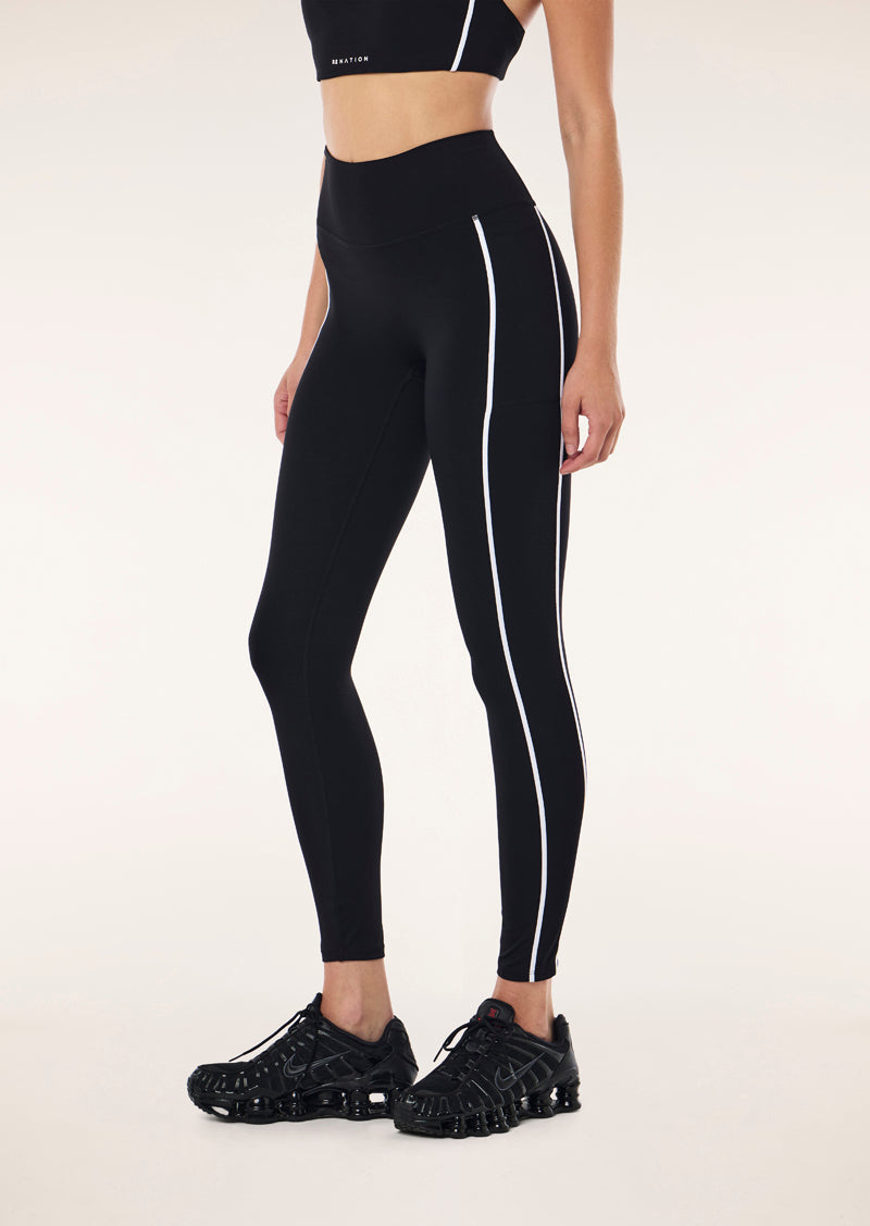 DYNAMIC FULL LENGTH LEGGING IN BLACK AND OPTIC WHITE BY P.E NATION, WOMEN'S ATHLEISURE LEGGINGS