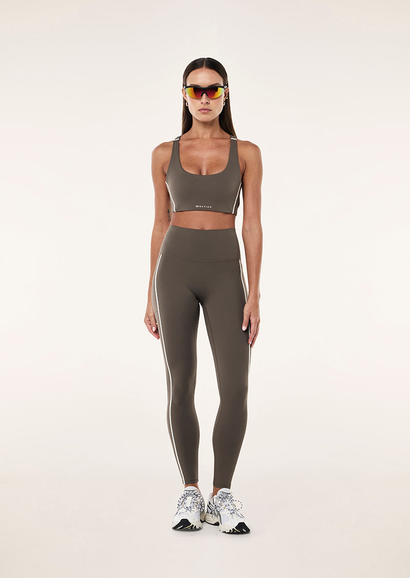 DYNAMIC FULL LENGTH LEGGING IN MAJOR BROWN AND WHISPER WHITE BY P.E NATION, WOMEN'S ATHLEISURE LEGGINGS