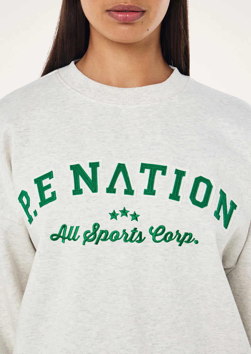DYNAMIC SWEAT IN SNOW MARLE BY P.E NATION, WOMEN'S ATHLEISURE SWEATSHIRT