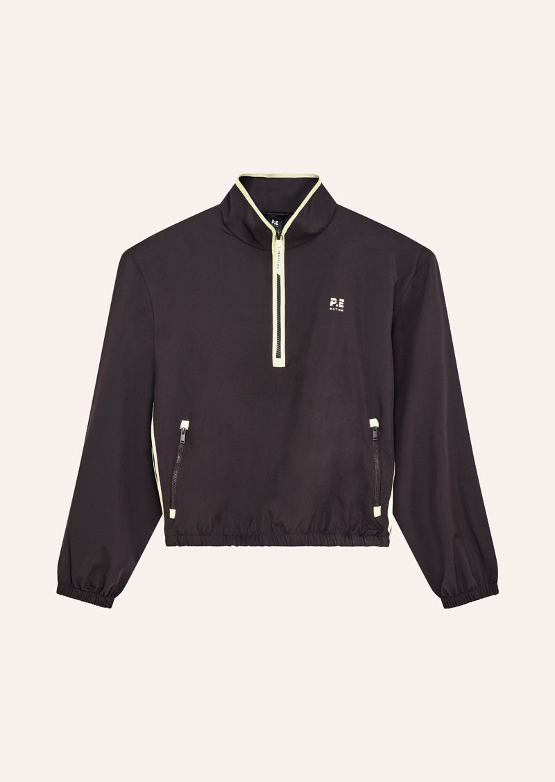 ECHO QUARTER ZIP IN BLACK BEAN BY P.E NATION, WOMEN'S QUARTER ZIP JACKET