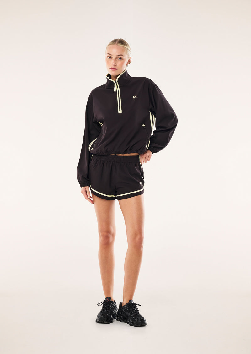 ECHO QUARTER ZIP IN BLACK BEAN BY P.E NATION, WOMEN'S QUARTER ZIP JACKET