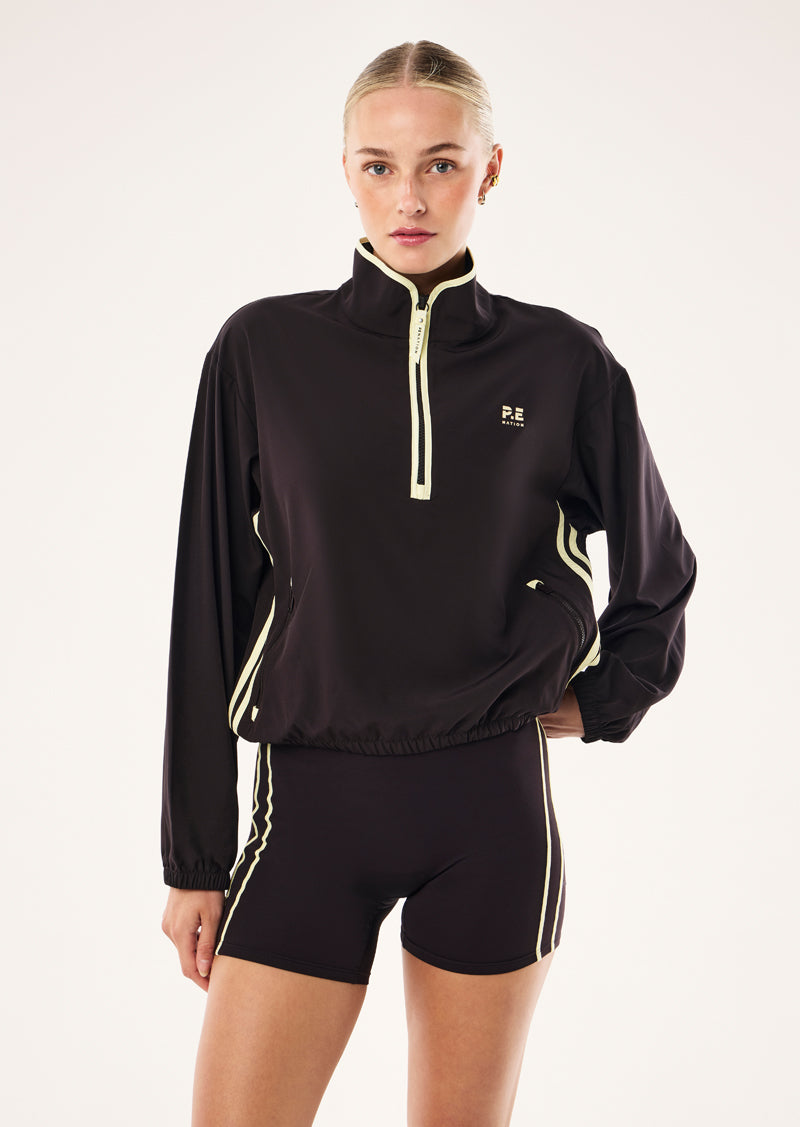ECHO QUARTER ZIP IN BLACK BEAN BY P.E NATION