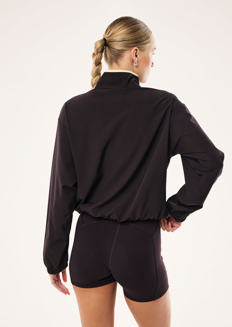 ECHO QUARTER ZIP IN BLACK BEAN BY P.E NATION, WOMEN'S QUARTER ZIP JACKET