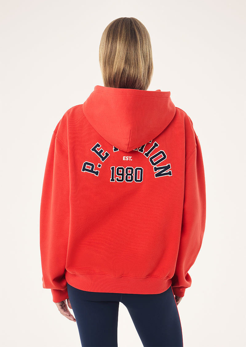 ESTABLISHED HOODIE IN COLLEGE RED