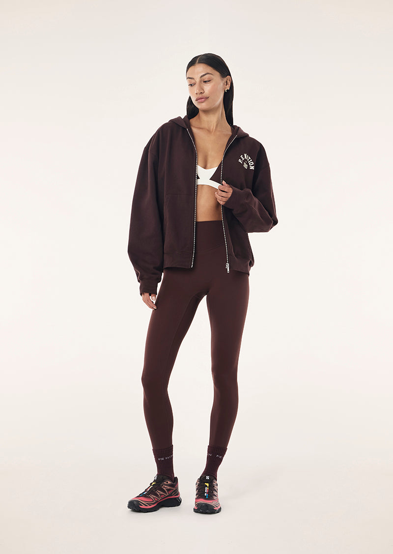 ESTABLISHED ZIP THRU HOODIE IN MAHOGANY