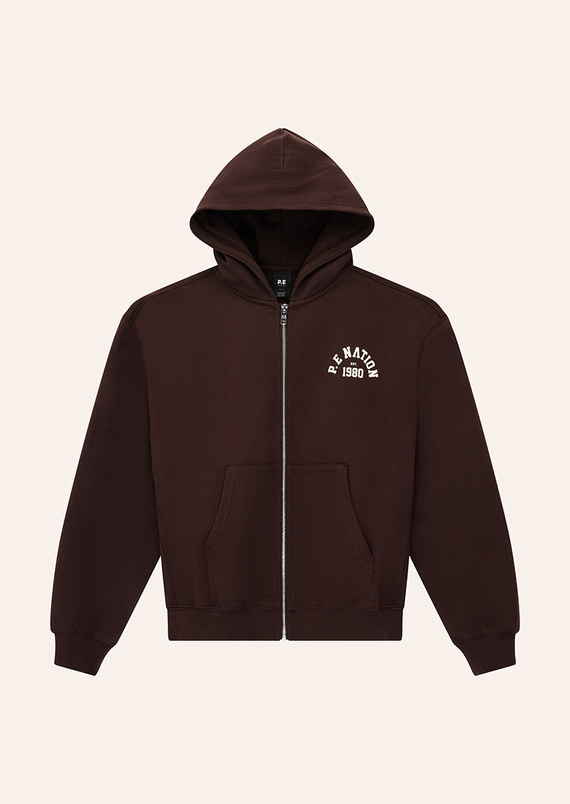 ESTABLISHED ZIP THRU HOODIE IN MAHOGANY