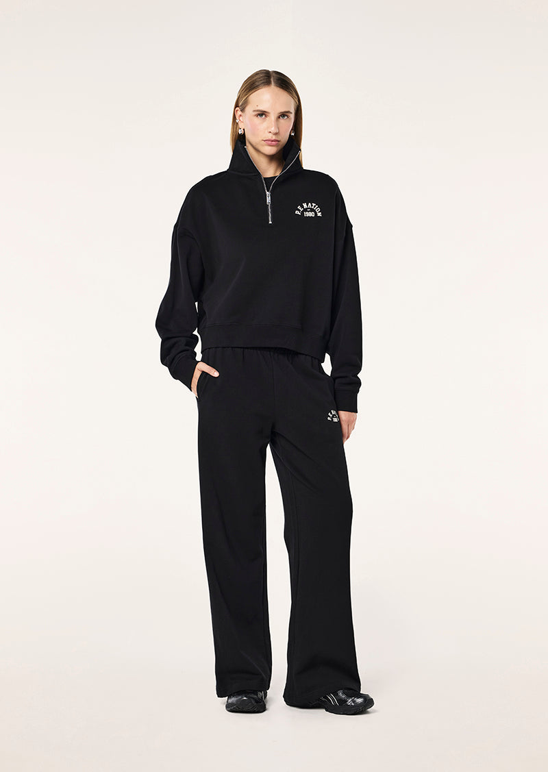 Established Quarter Zip Sweat in Black by P.E Nation, Women's Athleisure Quarter Zip Sweats