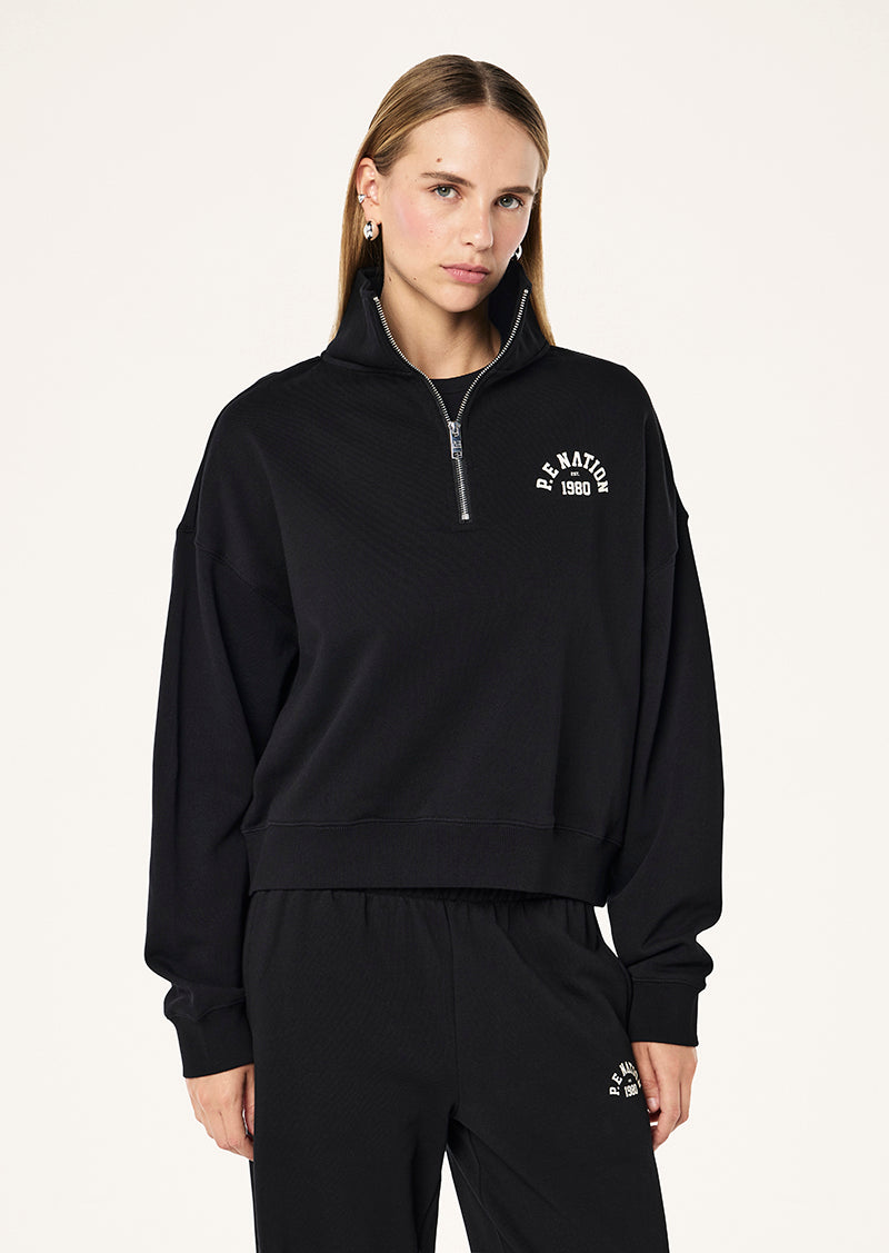 Established Quarter Zip Sweat in Black by P.E Nation