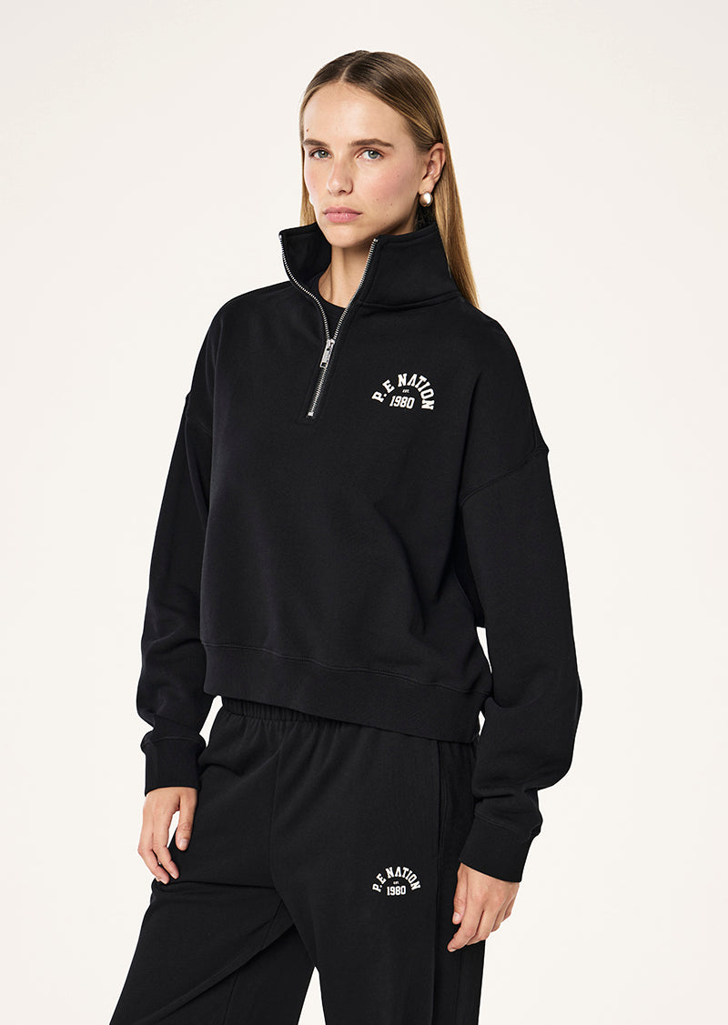 Established Quarter Zip Sweat in Black by P.E Nation, Women's Athleisure Quarter Zip Sweats