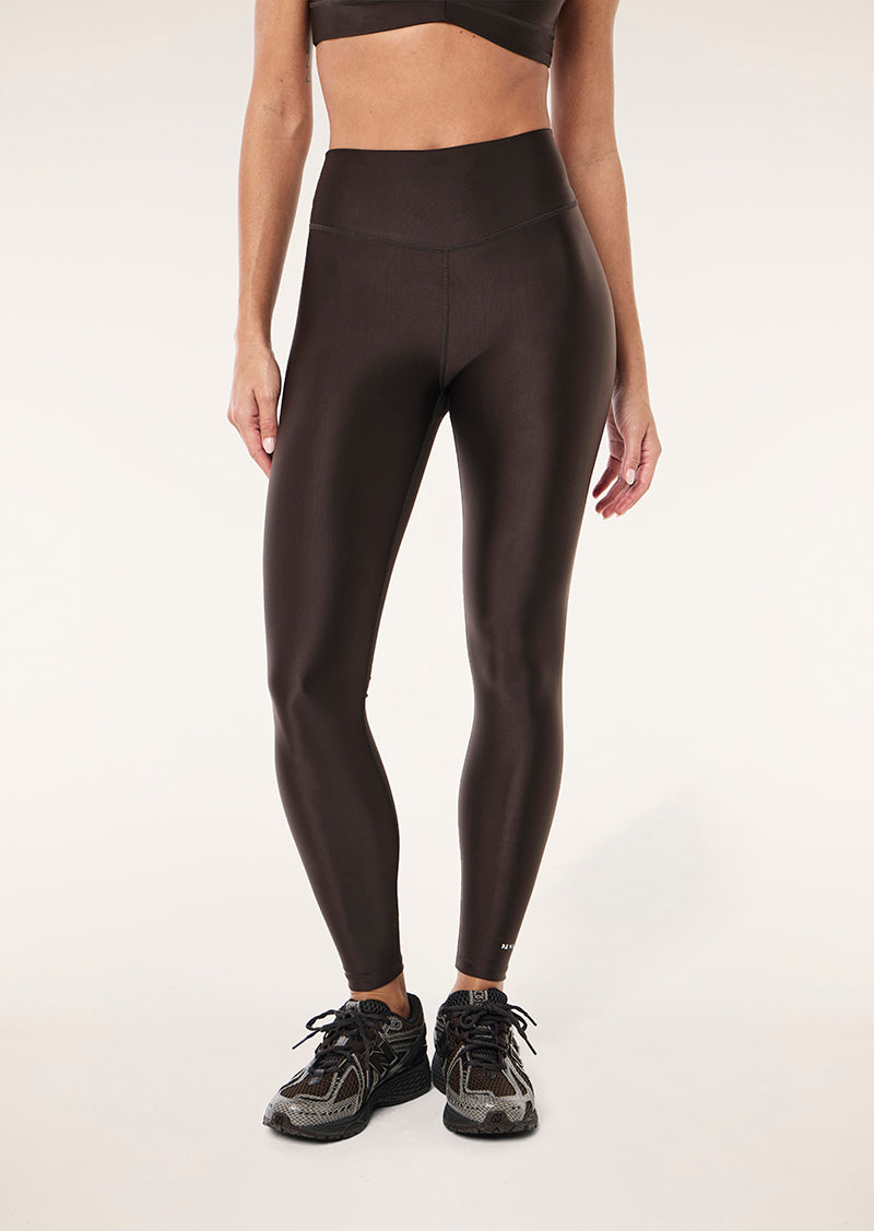 FAIRMONT FULL LENGTH LEGGING IN COFFEE SHINE BY P.E NATION, WOMEN'S ATHLEISURE LEGGINGS