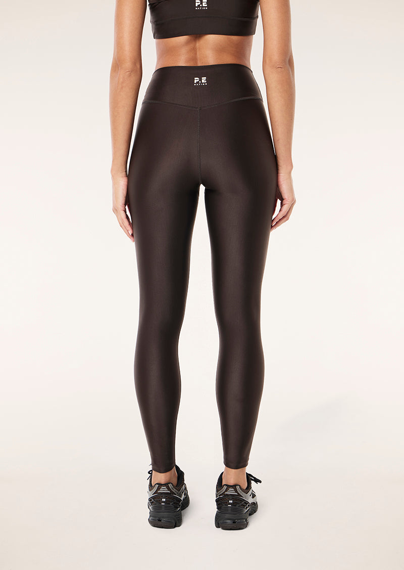 FAIRMONT FULL LENGTH LEGGING IN COFFEE SHINE BY P.E NATION, WOMEN'S ATHLEISURE LEGGINGS
