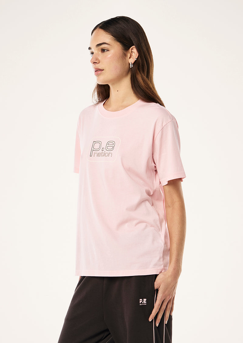FLUX TEE IN CHALK PINK BY P.E NATION, WOMENS ATHLEISURE TEE PINK