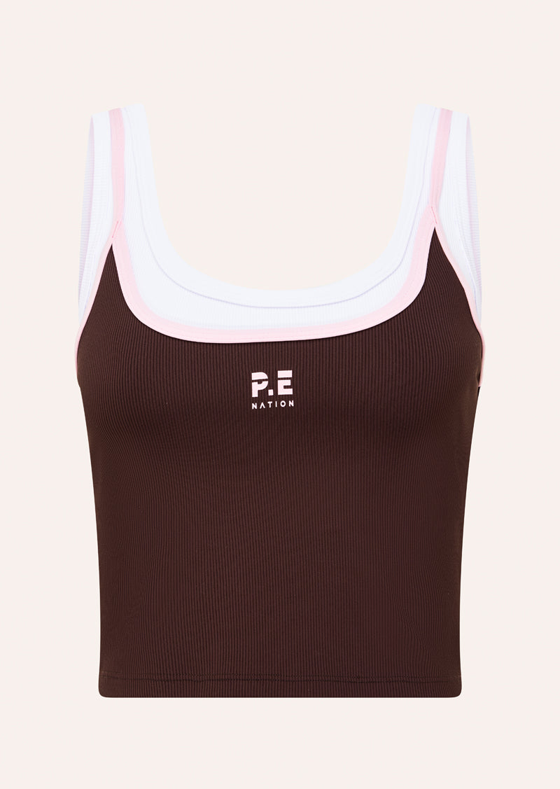 FORWARD TANK IN WHISPER WHITE BY P.E NATION, WOMENS ATHLEISURE TANK TOP, BROWN