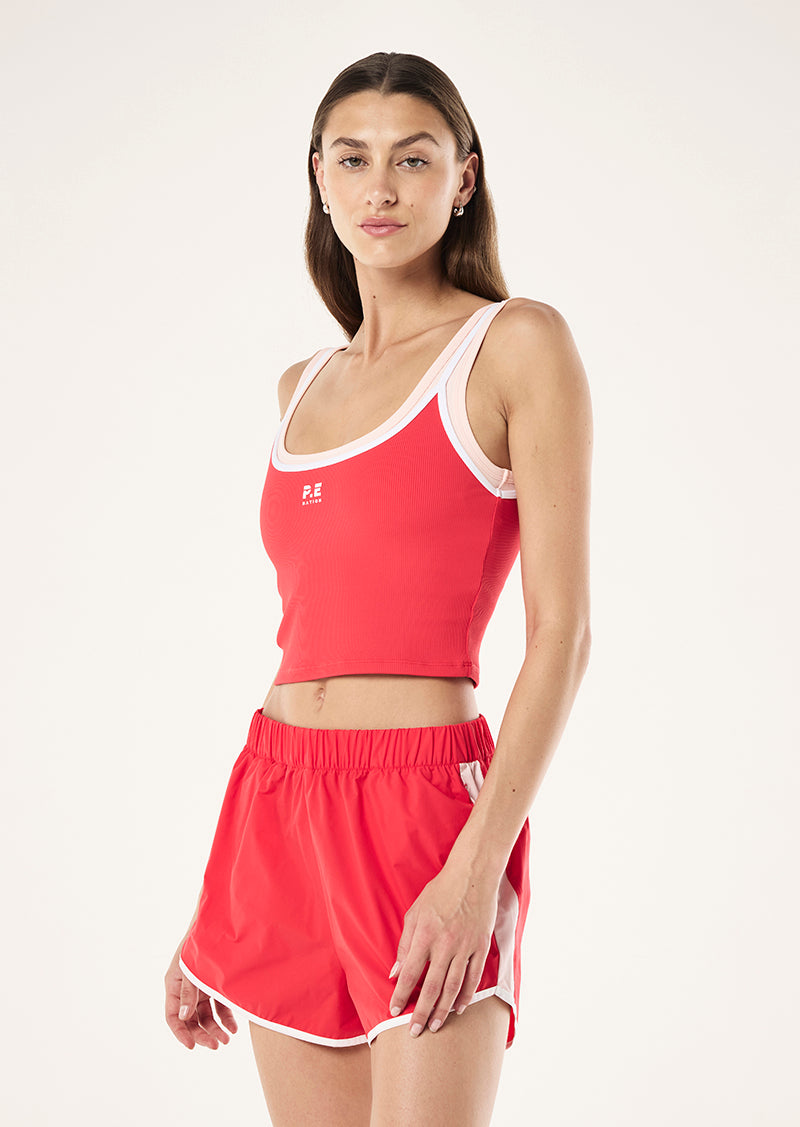 FORWARD TANK IN STRAWBERRY BY P.E NATION WOMENS RED ACTIVE TANK