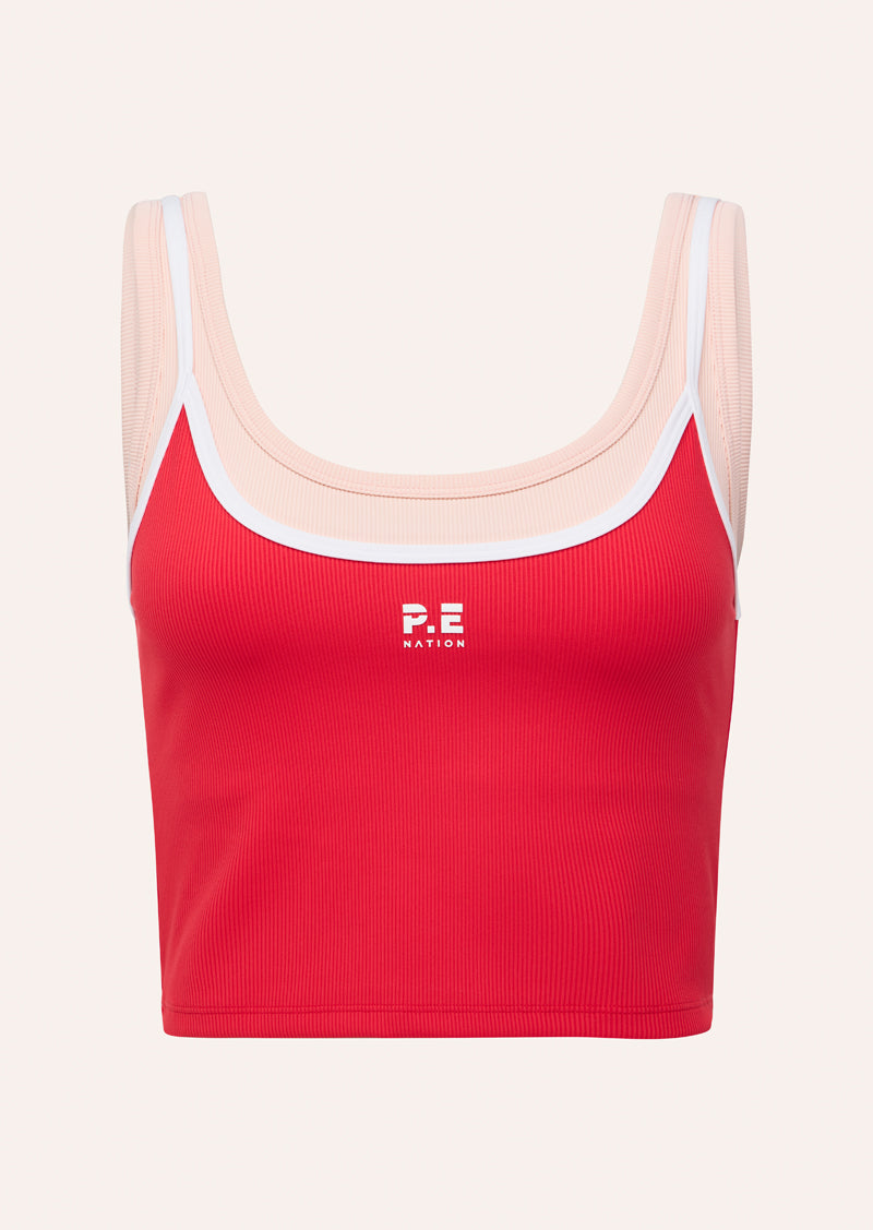 FORWARD TANK IN STRAWBERRY BY P.E NATION WOMENS RED ACTIVE TANK