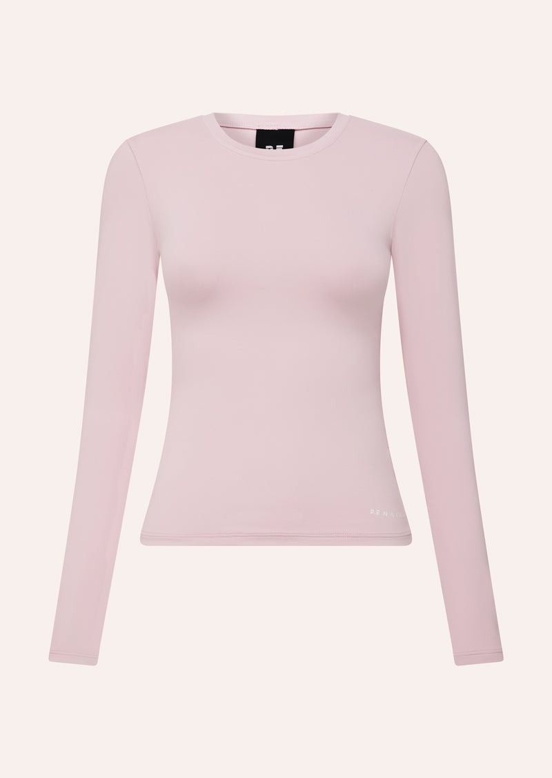 FOUNDATION LONG SLEEVE TOP IN CHALK PINK BY P.E NATION LONG SLEEVE ATHLEISURE TEE PINK