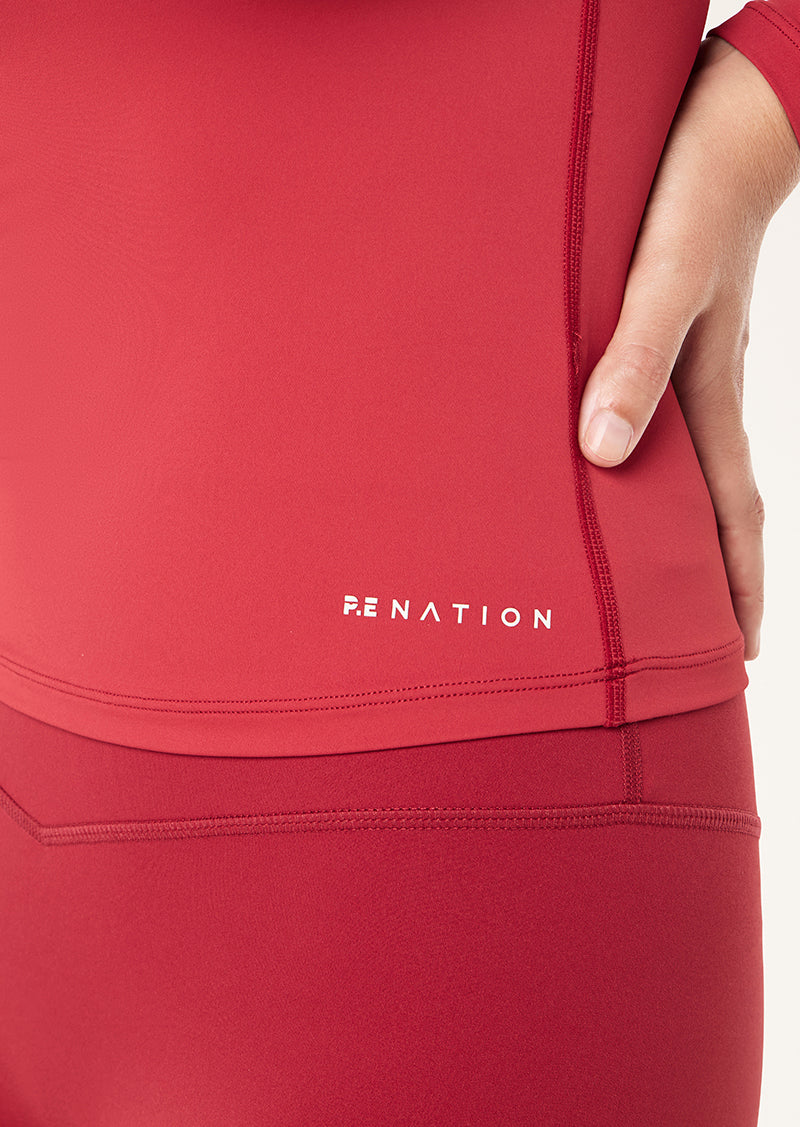 Foundation Long Sleeve Top in Cherry by P.E Nation, Women's Athleisure Long Sleeve Tops