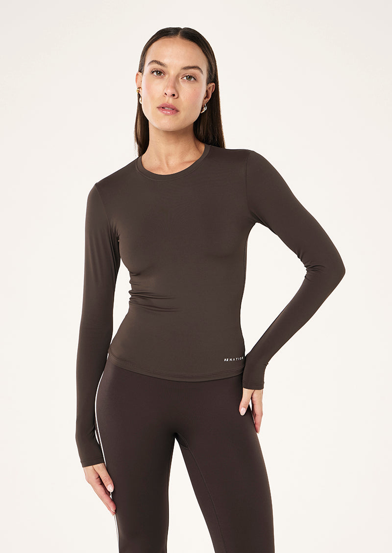 FOUNDATION LONG SLEEVE TOP IN COFFEE BY P.E NATION