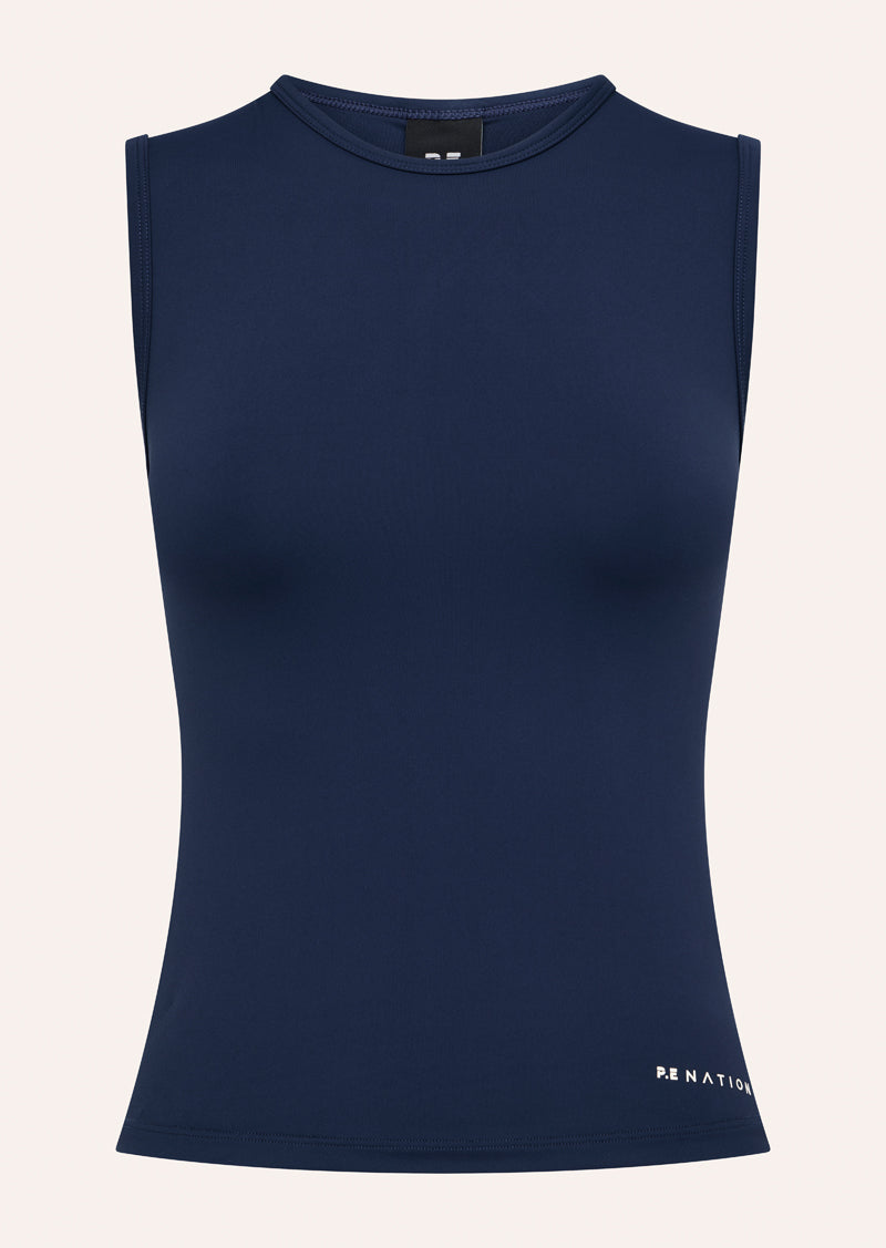 FOUNDATION MUSCLE TANK IN DARK NAVY BY P.E NATION, WOMEN'S ATHLEISURE TANKS