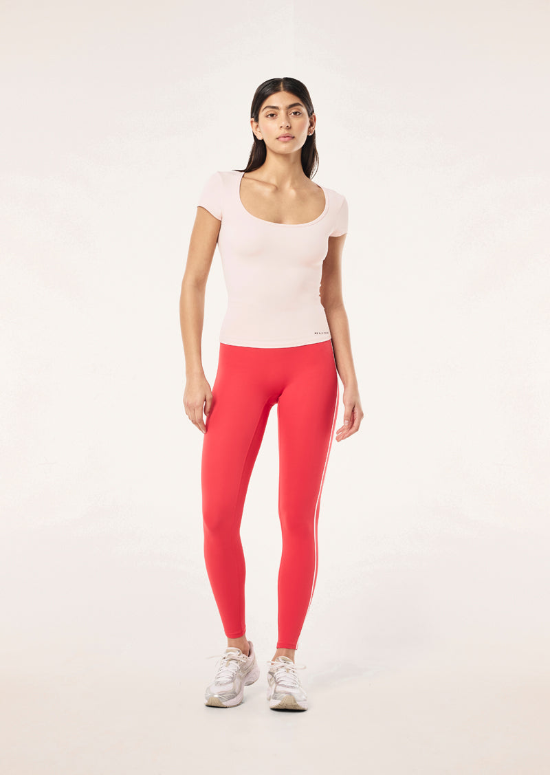 FOUNDATION SCOOP SHORT SLEEVE TOP IN SOFT PINK BY P.E NATION, WOMEN'S ATHLEISURE SHORT SLEEVE TEES