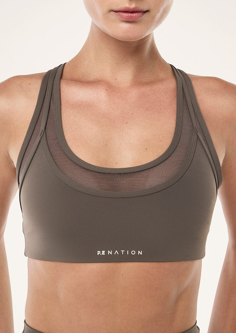 FUSION SPORTS BRA IN MAJOR BROWN BY P.E NATION