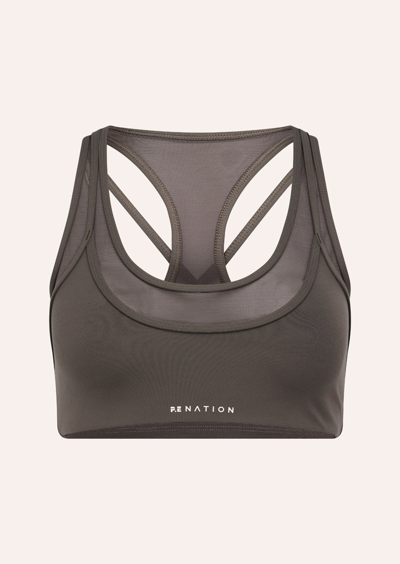 FUSION SPORTS BRA IN MAJOR BROWN BY P.E NATION