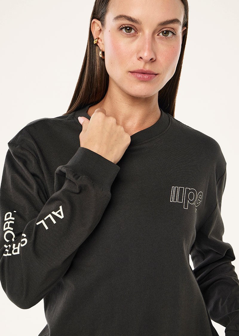 GLIDE LONG SLEEVE TEE IN CAVIAR BY P.E NATION, WOMEN'S ATHLEISURE LONG SLEEVE TEES